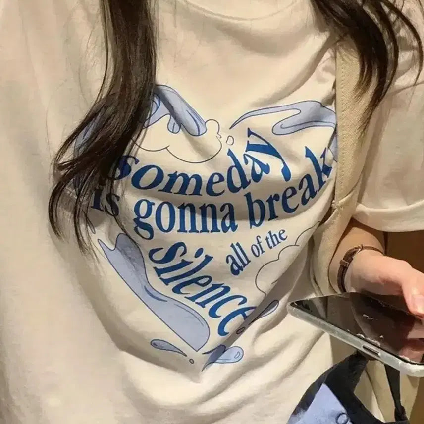[BUNJANG] White Printing Short Sleeve T-Shirt / 화이트 프린팅 반팔 티셔츠