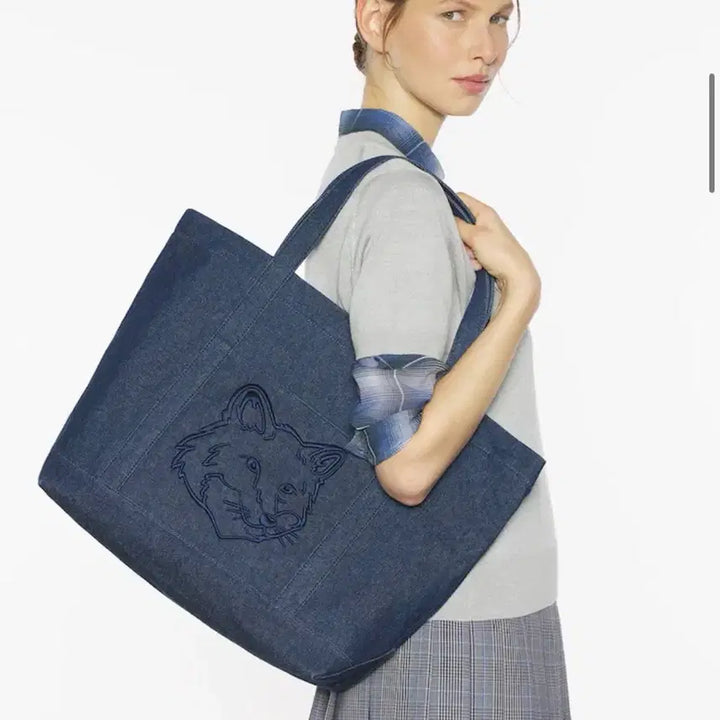 [BUNJANG] Maison Kitsuné Fox Head Denim Tote Bag L / 메종키츠네 폭스헤드 데님 토트백 L 새상품