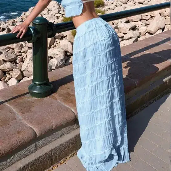 [BUNJANG] Shein Halterneck Shirring Set-up Summer Skirt / 쉬인 홀터넥 셔링 셋업 여름