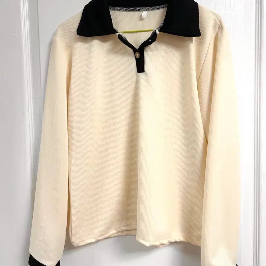[BUNJANG] Ivory/Black Collar Shirt Set / 아이보리/블랙 카라 셔츠