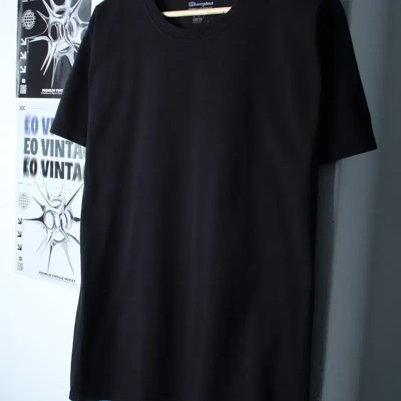 [BUNJANG] Champion Plain Black T-Shirt / (M-L) 챔피온 반팔 티셔츠 무지 블랙 올드스쿨-18663