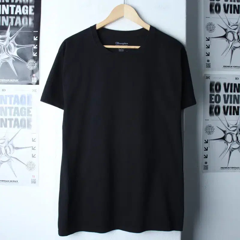 [BUNJANG] Champion Plain Black T-Shirt / (M-L) 챔피온 반팔 티셔츠 무지 블랙 올드스쿨-18663