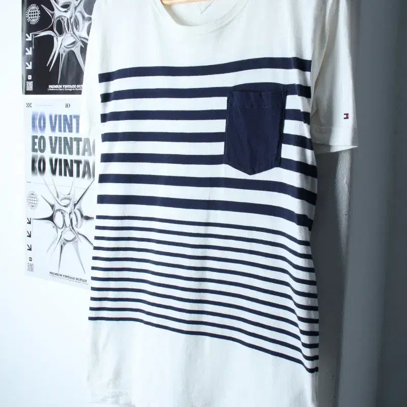 [BUNJANG] Tommy Hilfiger Striped T-Shirt (L-XL) / (L-XL) 타미힐피거 반팔 티셔츠 스트라이프 화이트 올드스쿨-18664