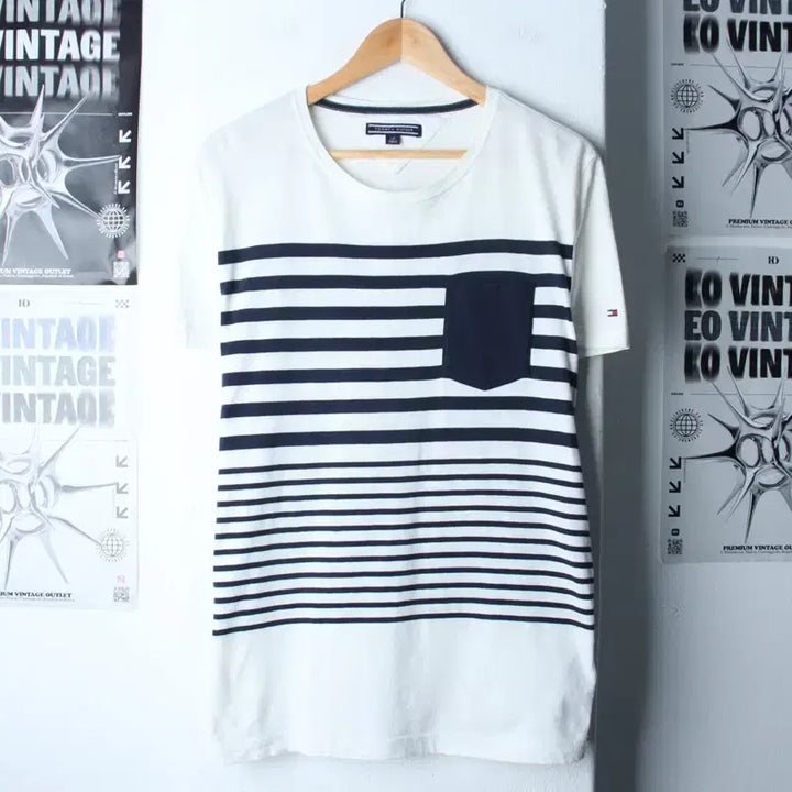 [BUNJANG] Tommy Hilfiger Striped T-Shirt (L-XL) / (L-XL) 타미힐피거 반팔 티셔츠 스트라이프 화이트 올드스쿨-18664