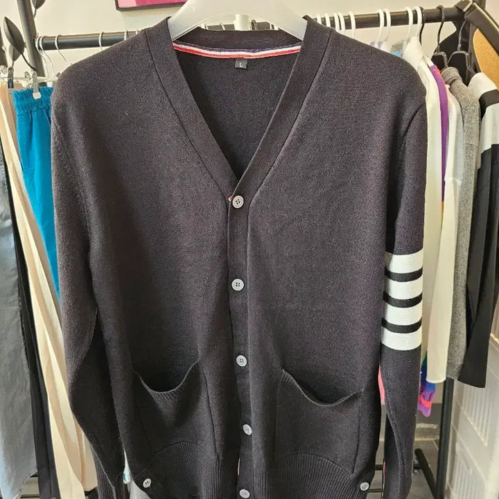 [BUNJANG] Black Three-Stripe Armband Cardigan L / 블랙 삼선 완장 가디건 L