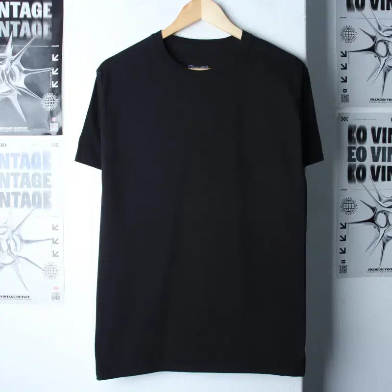 [BUNJANG] Champion Plain T-Shirt Black / (M-L) 챔피온 반팔 티셔츠 무지 블랙 올드스쿨-18668