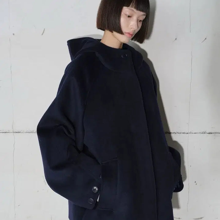 [BUNJANG] Type Service Hooded Half Coat Navy / 타입서비스 후드 하프 코트 네이비 무신사