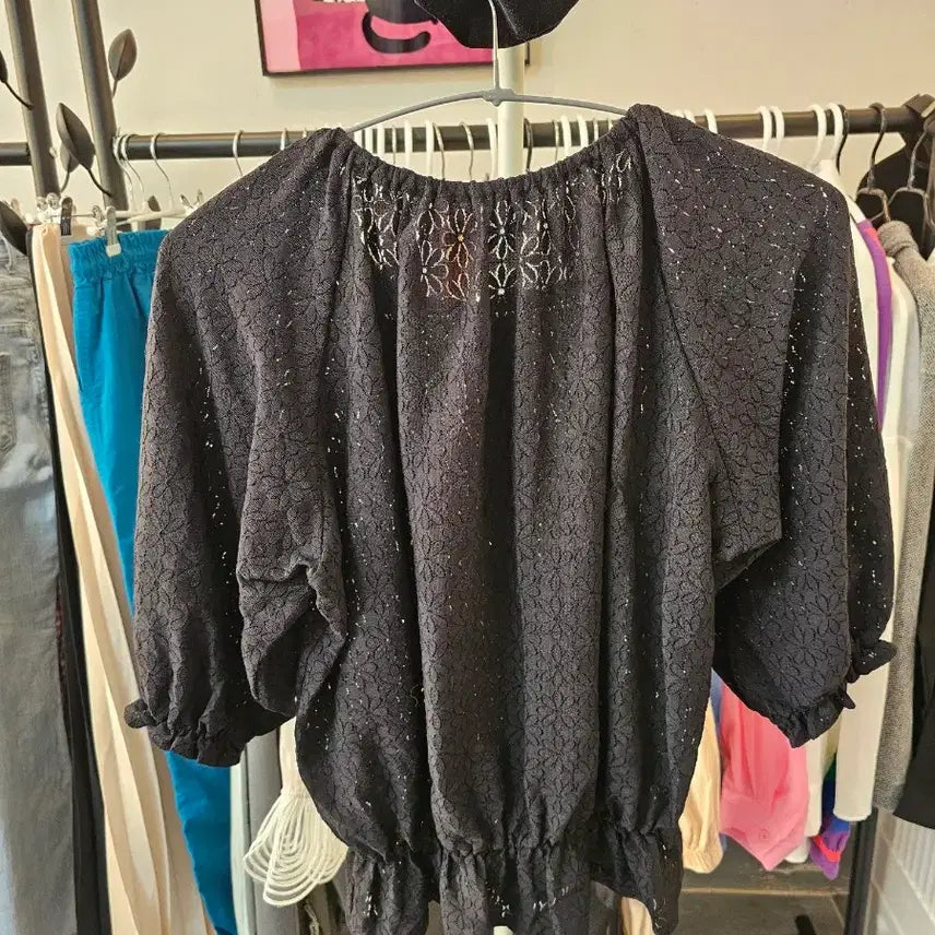 [BUNJANG] Lace Puff Sleeve Blouse / 레이스 블랙 블라우스