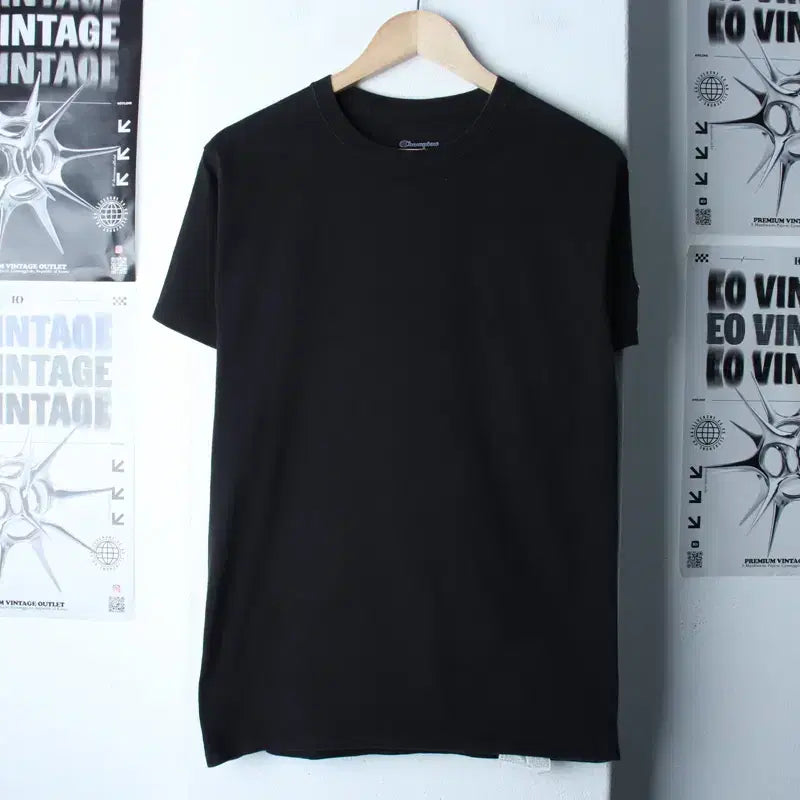 [BUNJANG] Champion Plain Black T-Shirt / (M-L) 챔피온 반팔 티셔츠 무지 블랙 올드스쿨-1866B