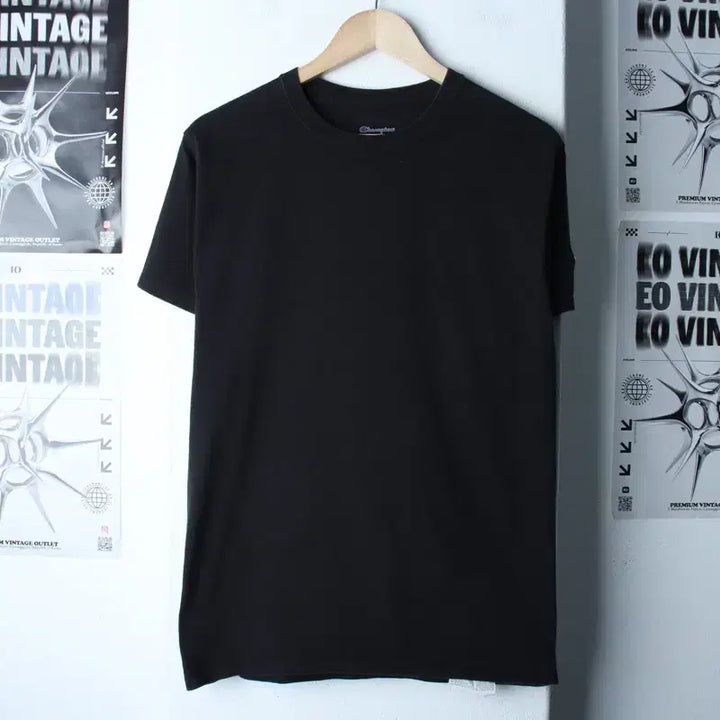 [BUNJANG] Champion Plain Black T-Shirt / (M-L) 챔피온 반팔 티셔츠 무지 블랙 올드스쿨-1866B