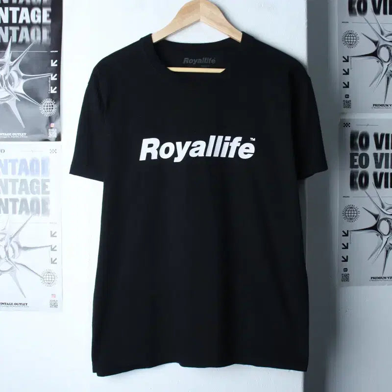 [BUNJANG] Royal Life Big Logo Short Sleeve T-Shirt Black / (L-XL) 로얄라이프 반팔 티셔츠 빅로고 블랙 올드스쿨-1866C