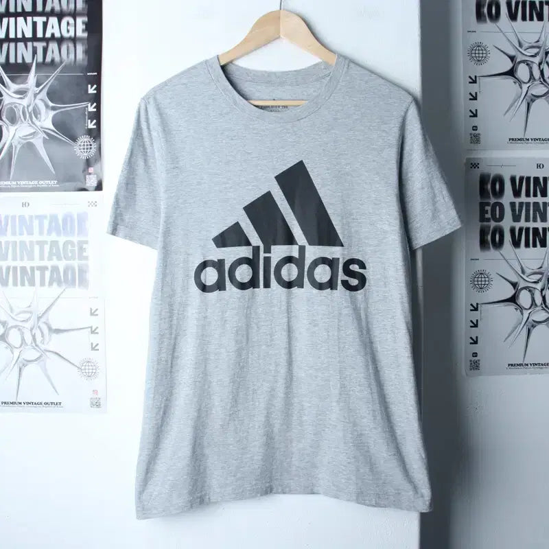 [BUNJANG] Adidas Big Logo T-Shirt Grey Old School M-L / (M-L) 아디다스 반팔 티셔츠 빅로고 그레이 올드스쿨-1866E