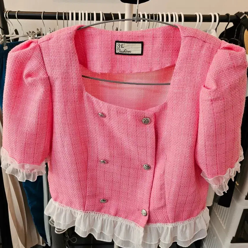 [BUNJANG] Pink Tweed Short Sleeve Jacket / 31. Fashion 핑크 트위드 반팔 자켓
