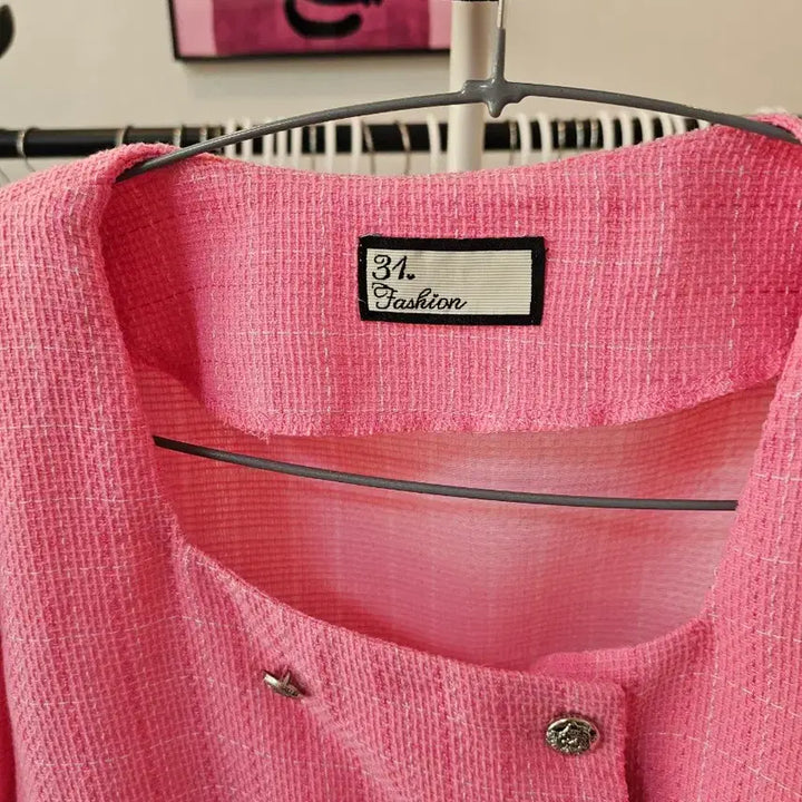[BUNJANG] Pink Tweed Short Sleeve Jacket / 31. Fashion 핑크 트위드 반팔 자켓