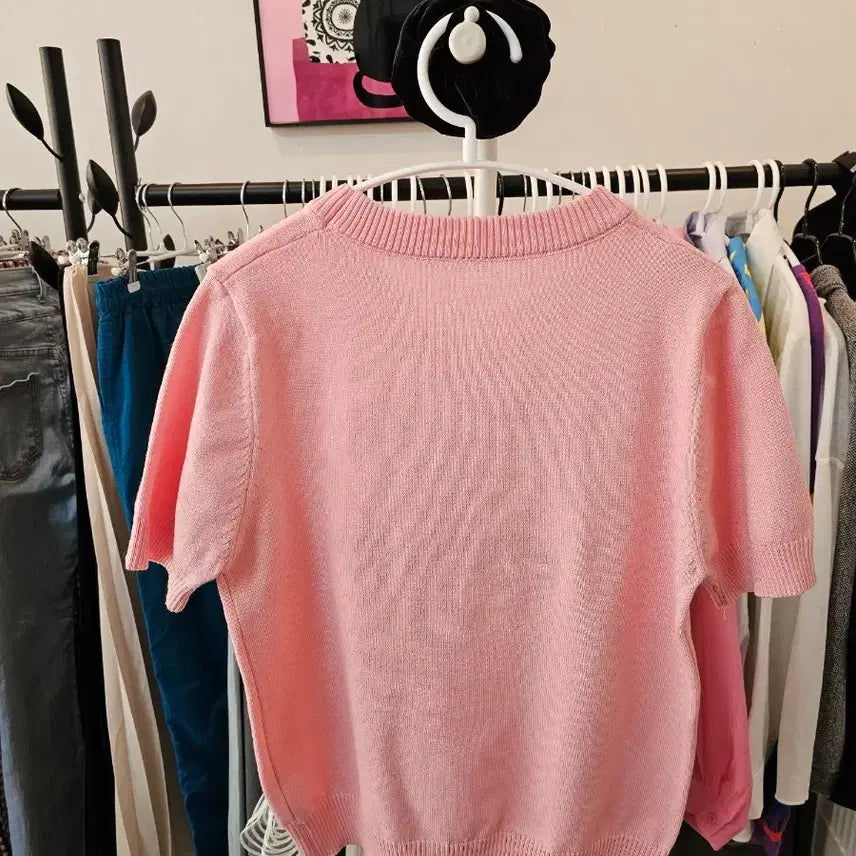 [BUNJANG] Chanel Style Pink Short Sleeve Knit Top / 샤넬 스타일 핑크 반팔 니트