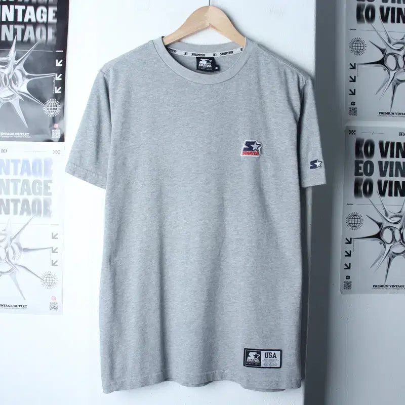[BUNJANG] Starter Short Sleeve T-Shirt Small Logo Grey Old School / (M-L) 스타터 반팔 티셔츠 스몰로고 그레이 올드스쿨-18677