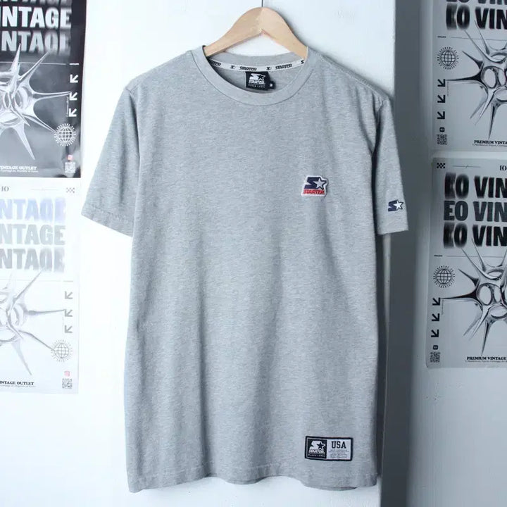 [BUNJANG] Starter Short Sleeve T-Shirt Small Logo Grey Old School / (M-L) 스타터 반팔 티셔츠 스몰로고 그레이 올드스쿨-18677