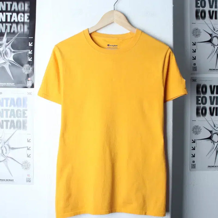 [BUNJANG] Champion Plain Yellow T-Shirt Old School / (S-M) 챔피온 반팔 티셔츠 노랑 무지 올드스쿨-18679