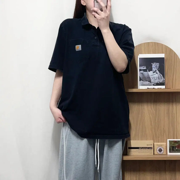 [BUNJANG] Carhartt Black Pocket Polo T-Shirt - Medium / [정품] 칼하트 블랙 포켓 카라 반팔티 [ M ]