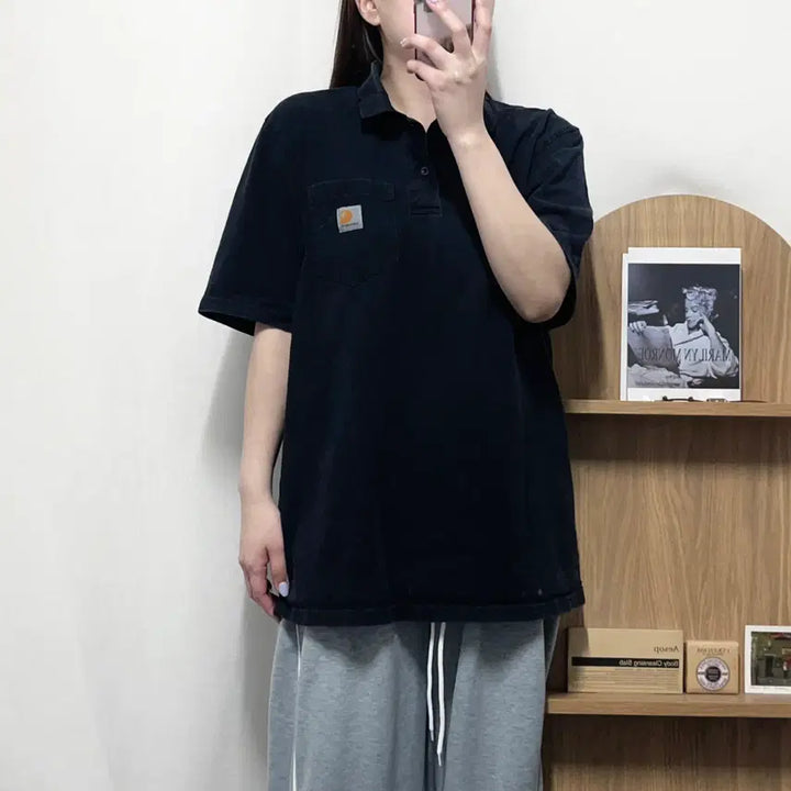 [BUNJANG] Carhartt Black Pocket Polo T-Shirt - Medium / [정품] 칼하트 블랙 포켓 카라 반팔티 [ M ]