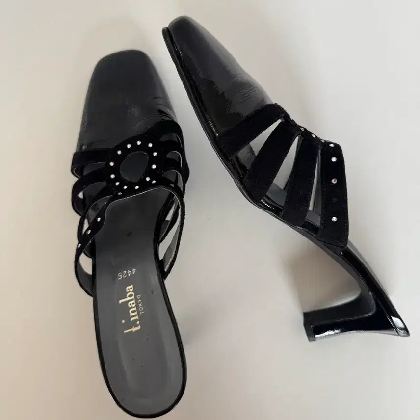 [BUNJANG] t.inaba TOKYO Cubic Suede Combo Mules / tinaba 검정색 뮬 힐 슈즈