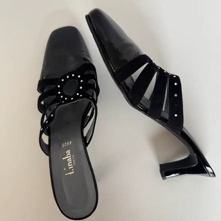 [BUNJANG] t.inaba TOKYO Cubic Suede Combo Mules / tinaba 검정색 뮬 힐 슈즈