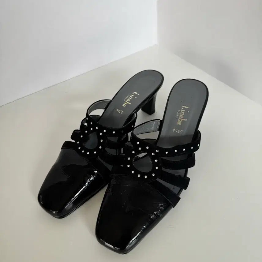 [BUNJANG] t.inaba TOKYO Cubic Suede Combo Mules / tinaba 검정색 뮬 힐 슈즈