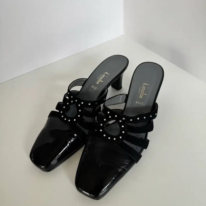 [BUNJANG] t.inaba TOKYO Cubic Suede Combo Mules / tinaba 검정색 뮬 힐 슈즈