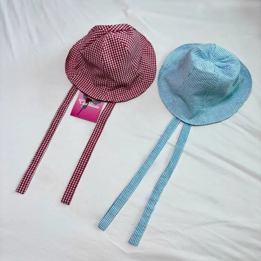[BUNJANG] Bundle Set 2 Types of Bucket Hats - Ribbon, Gingham Check, Stripe / 버킷햇 2종 일괄. 새제품 리본 깅엄 체크 스트라이프