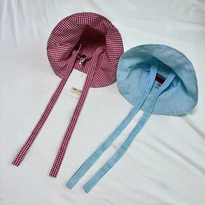 [BUNJANG] Bundle Set 2 Types of Bucket Hats - Ribbon, Gingham Check, Stripe / 버킷햇 2종 일괄. 새제품 리본 깅엄 체크 스트라이프