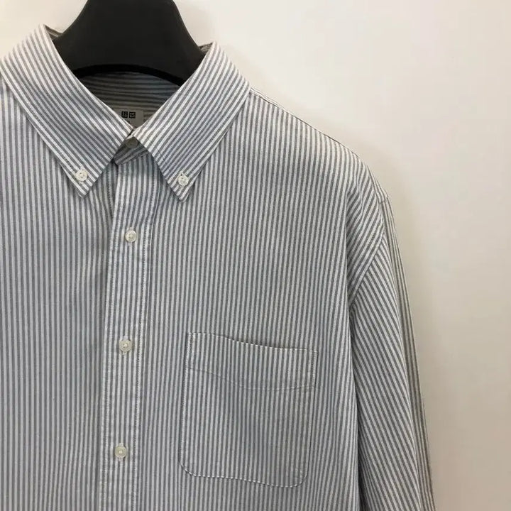 [BUNJANG] Uniqlo Oxford Grey Stripe Shirt L / 유니클로 옥스포드 그레이 스트라이프셔츠 L