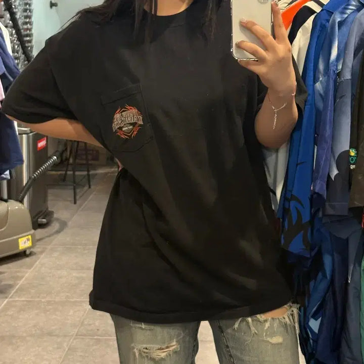 [BUNJANG] NO.9 Harley Davidson Pocket Short Sleeve T-Shirt Black XL / [NO.9] 할리 데이비슨 포켓 반팔 티셔츠 검정