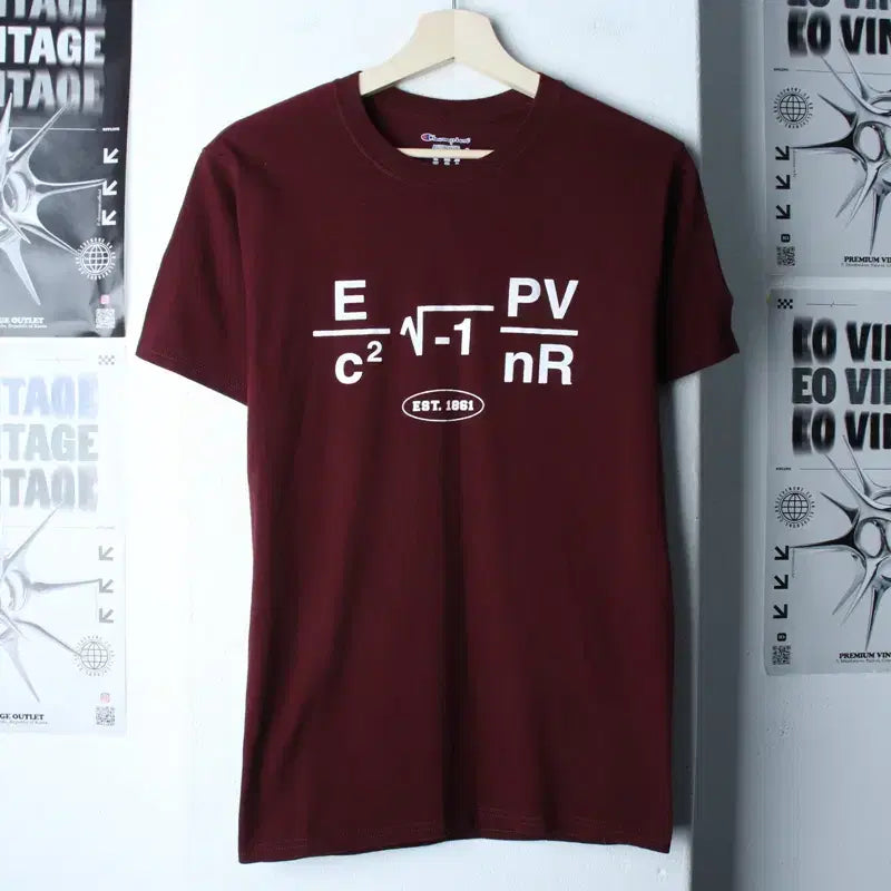 [BUNJANG] Champion Lettering T-Shirt Burgundy Old School / (S-M) 챔피온 반팔 티셔츠 레터링 버건디 올드스쿨-1867E