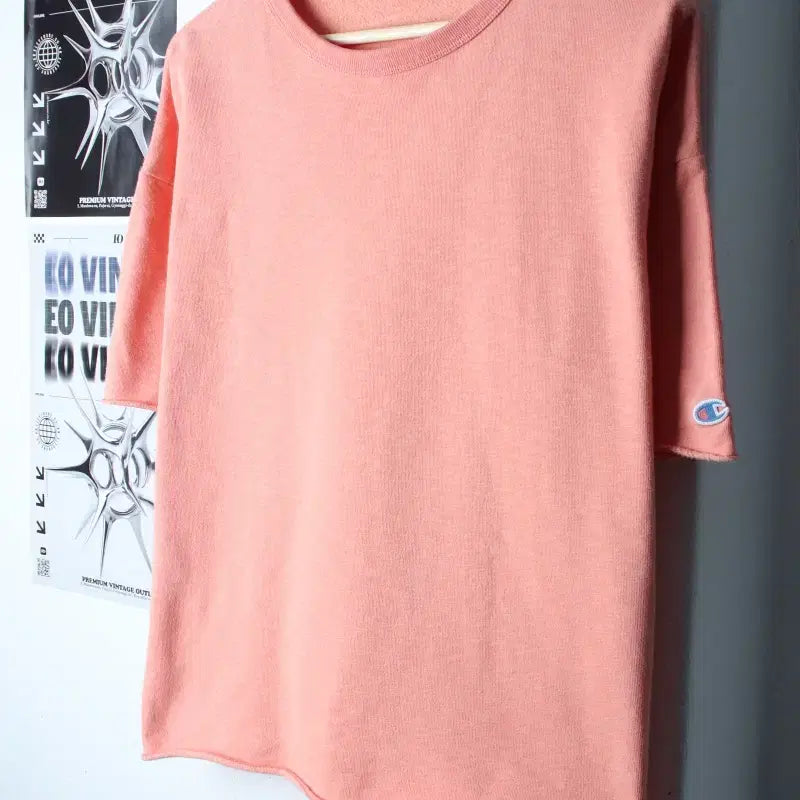 [BUNJANG] Champion 90s Pink Plain Sweatshirt T-Shirt / W(M-L) 챔피온 반팔 티셔츠 90년대 핑크 무지 스웻 기모-1867F