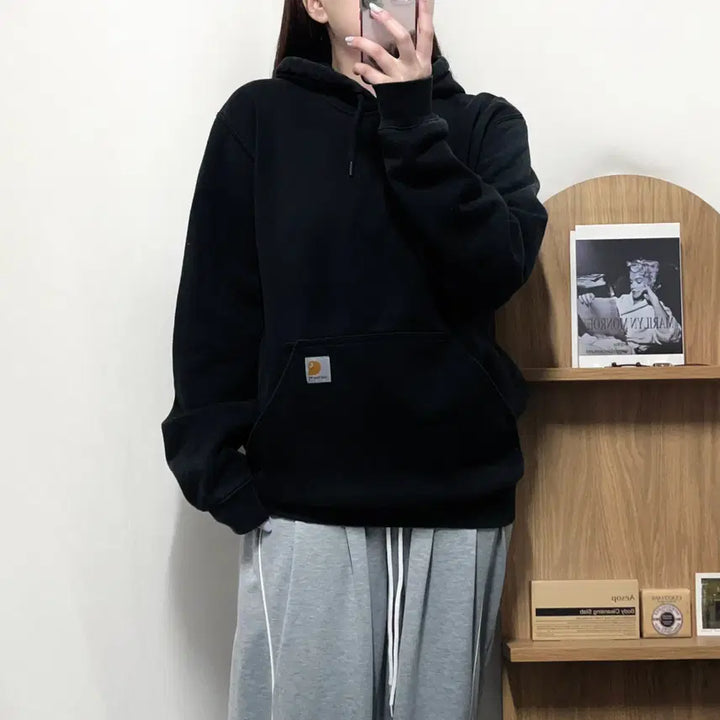 [BUNJANG] Carhartt Black Fleece Hoodie - Size S / [정품] 칼하트 블랙 기모 후드티 [ S ]