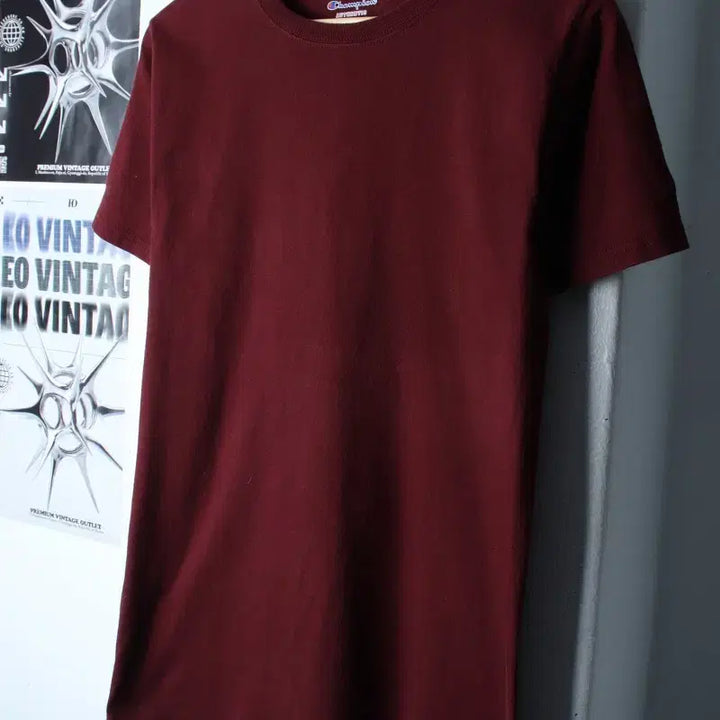 [BUNJANG] Champion Burgundy Plain T-Shirt Old School / (S-M) 챔피온 반팔 티셔츠 버건디 무지 올드스쿨-18680