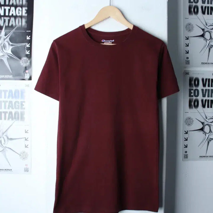 [BUNJANG] Champion Burgundy Plain T-Shirt Old School / (S-M) 챔피온 반팔 티셔츠 버건디 무지 올드스쿨-18680
