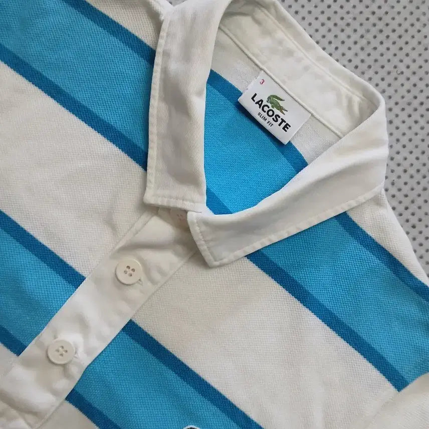[BUNJANG] Lacoste Striped Long Sleeve Polo Shirt / 라코스테 스트라이프 긴팔 카라티셔츠