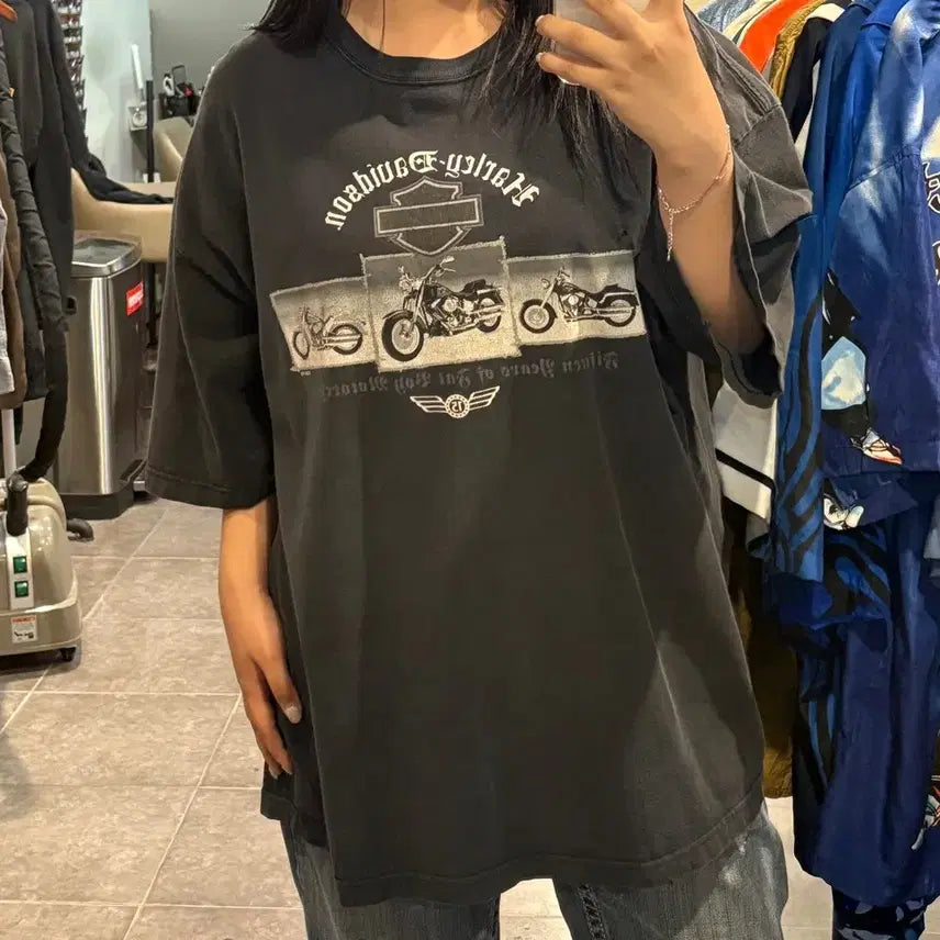 [BUNJANG] NO.9 Harley-Davidson Short Sleeve T-Shirt Charcoal / [NO.9] 할리 데이비슨 반팔 티셔츠 차콜