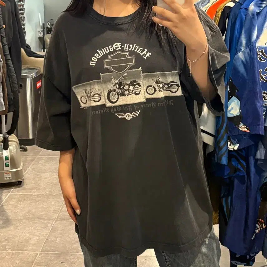 [BUNJANG] NO.9 Harley-Davidson Short Sleeve T-Shirt Charcoal / [NO.9] 할리 데이비슨 반팔 티셔츠 차콜