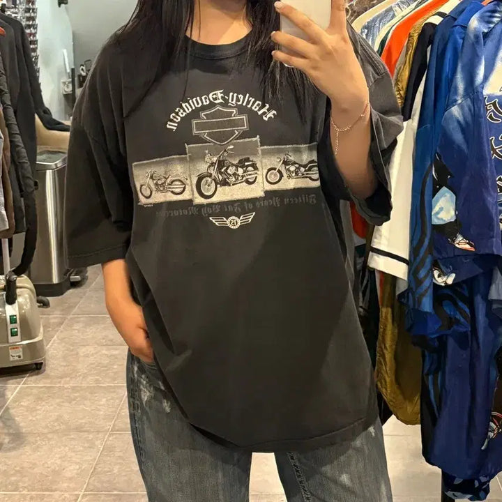 [BUNJANG] NO.9 Harley-Davidson Short Sleeve T-Shirt Charcoal / [NO.9] 할리 데이비슨 반팔 티셔츠 차콜