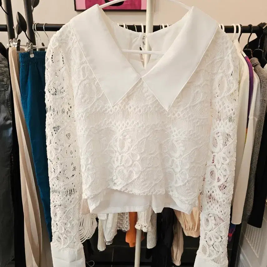 [BUNJANG] Lace Collar Blouse and Skirt Set / 레이스 카라 블라우스 화이트 스커트 세트