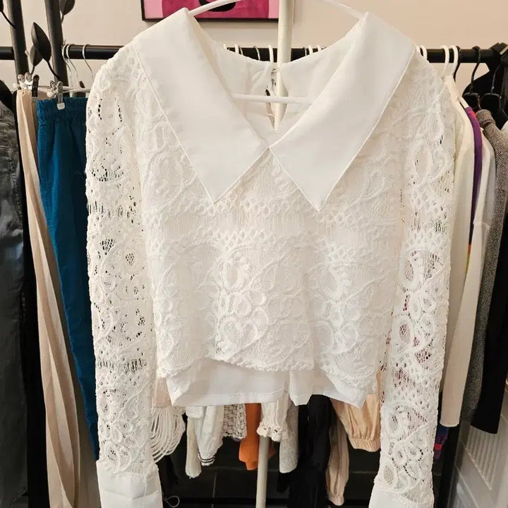 [BUNJANG] Lace Collar Blouse and Skirt Set / 레이스 카라 블라우스 화이트 스커트 세트