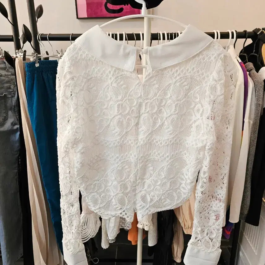 [BUNJANG] Lace Collar Blouse and Skirt Set / 레이스 카라 블라우스 화이트 스커트 세트