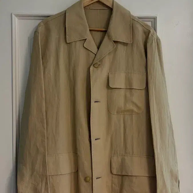 [BUNJANG] Mila Schon 100% Linen Pocket Tailored Jacket Beige / Mila Schon 밀라숀 리넨 100% 사파리 자켓 (50, 105)