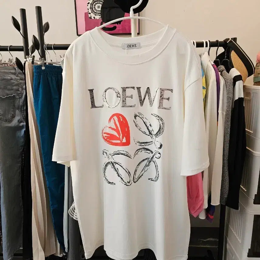 [BUNJANG] Loewe Heart Print Short Sleeve T-Shirt White / 로에 하트 프린팅 반팔 티셔츠 화이트