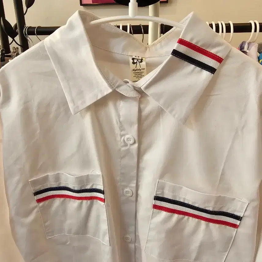 [BUNJANG] White Contrast Panel Long Sleeve Shirt / 화이트 배색 포인트 긴팔 셔츠