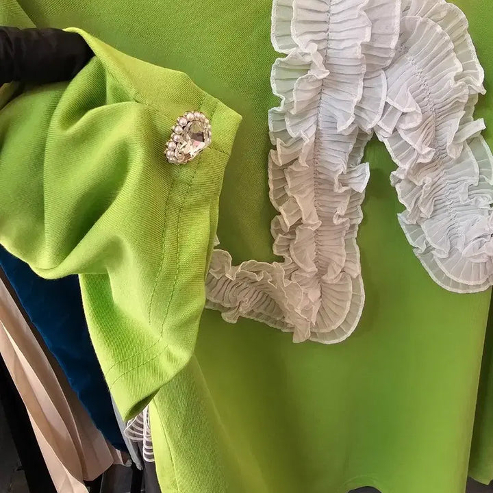 [BUNJANG] CHAVI Lime Frill Short-Sleeve T-Shirt / CHAVI 라임색 프릴 반팔 티셔츠