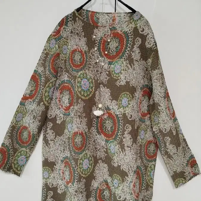 [BUNJANG] Pleated Print Long Blouse / 사방 주름 플리츠 나염 엷은 폴리원단 롱 블라우스
