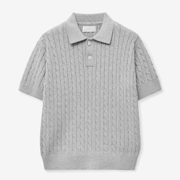 [BUNJANG] Minav X Kang Stylist Soft Cotton Cable Collar Knit - Gray / [미나브X깡스타일리스트] 소프트코튼 케이블 카라 니트 [그레이]